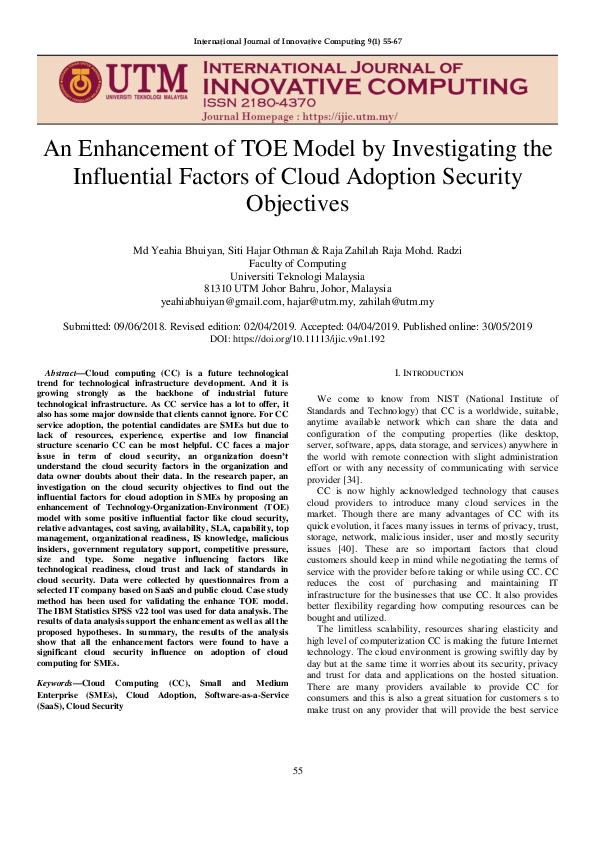 (PDF) An Enhancement of TOE Model by Investigating the Influential ...