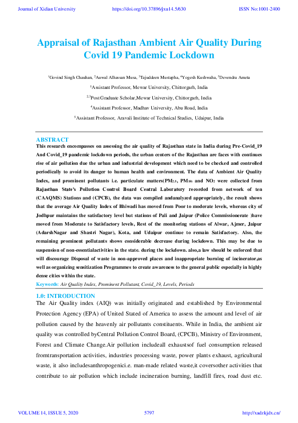 (PDF) Appraisal of Rajasthan Ambient Air Quality During Covid 19 ...