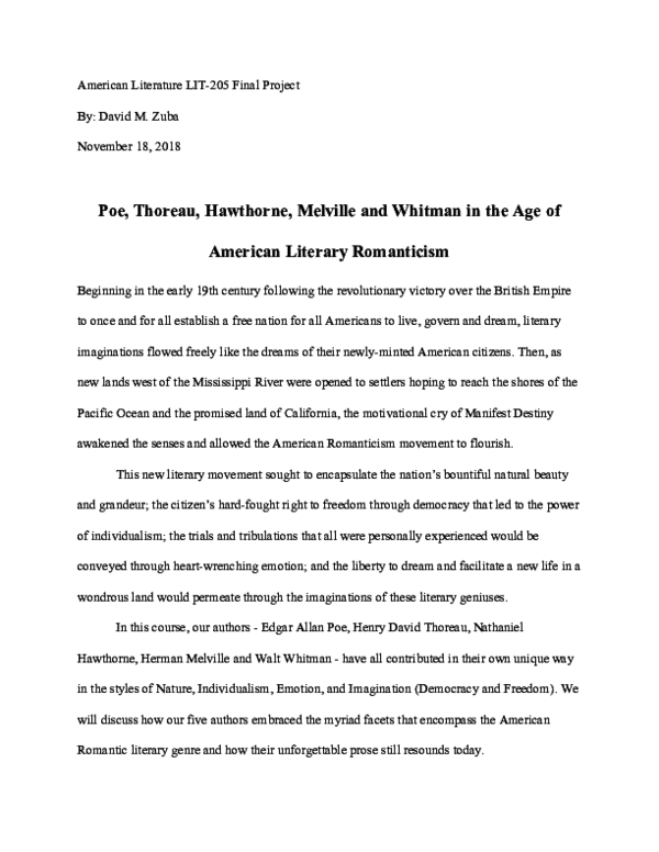 (PDF) Poe, Thoreau, Hawthorne, Melville and Whitman in the Age of