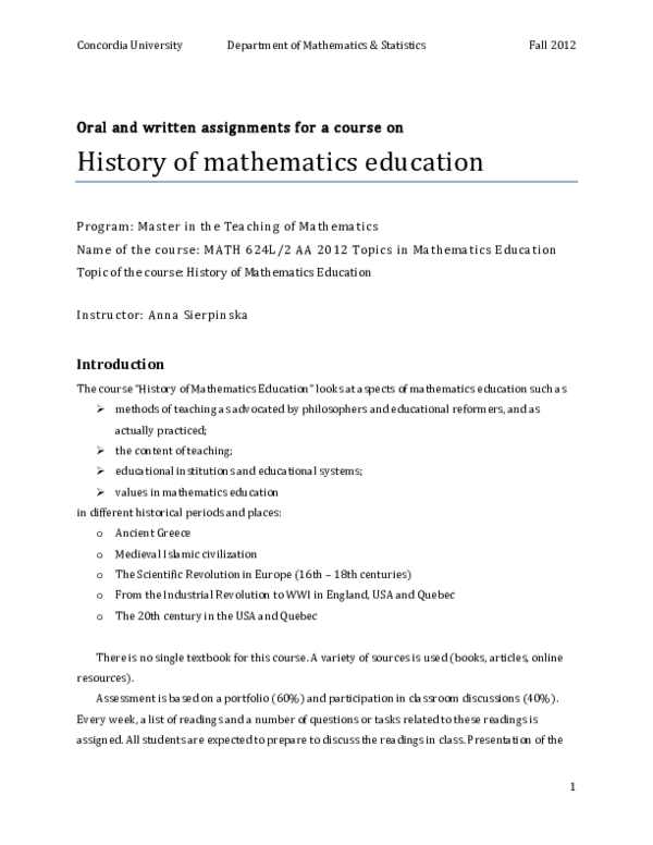 (PDF) Materials for a course on History of Mathematics Education