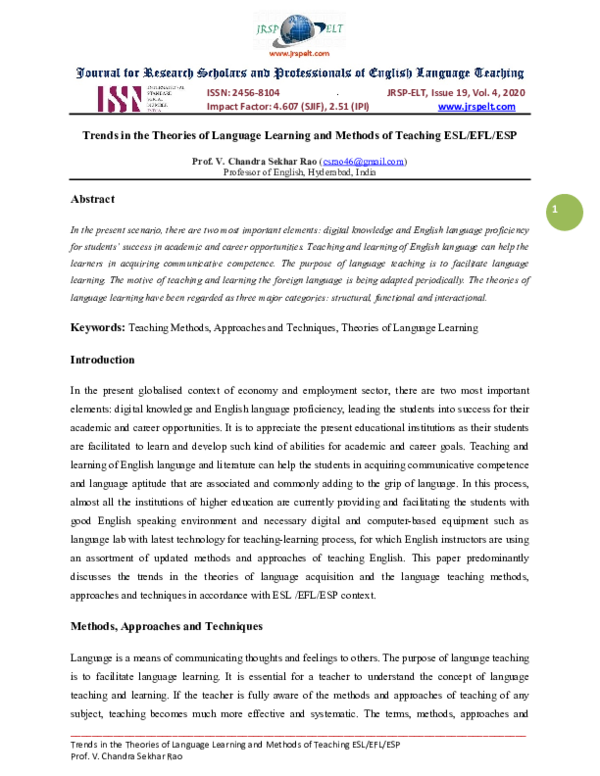 (PDF) Trends in the Theories of Language Learning and Methods of ...