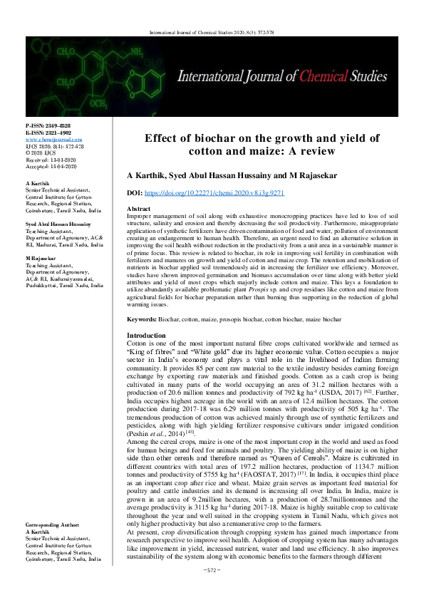 (PDF) Effect of biochar on the growth and yield of cotton and maize: A ...