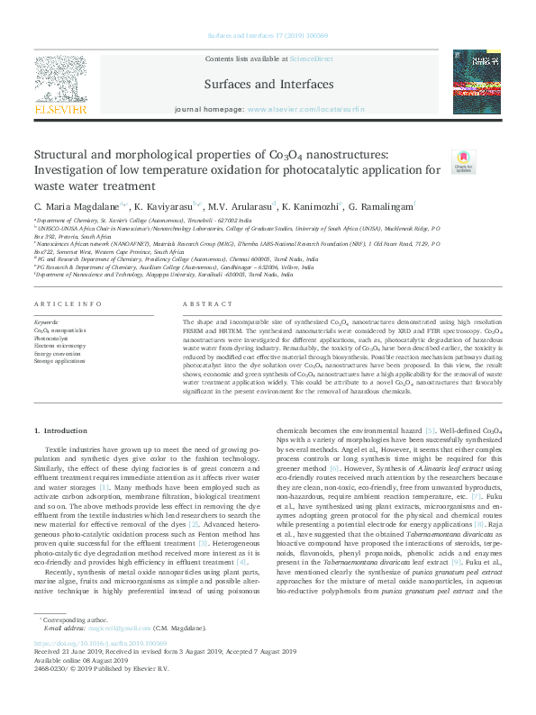 (PDF) Structural and morphological properties of Co3O4 nanostructures ...