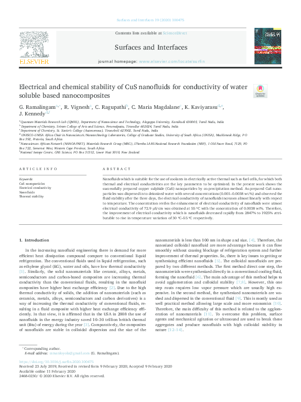 (PDF) Electrical and chemical stability of CuS nanofluids for ...