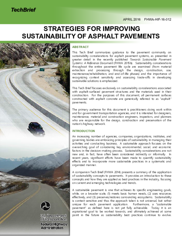 (PDF) STRATEGIES FOR IMPROVING SUSTAINABILITY OF ASPHALT PAVEMENTS