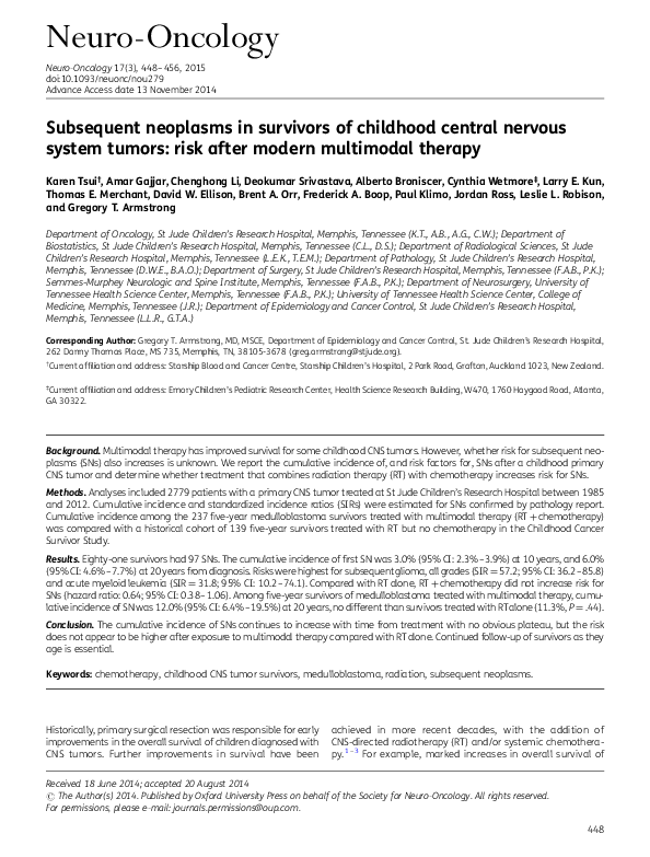 (PDF) Subsequent neoplasms in survivors of childhood central nervous ...
