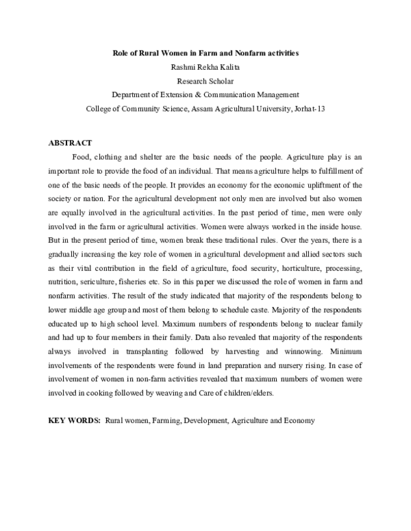 (DOC) Role of Rural Women in Farm and Nonfarm activities