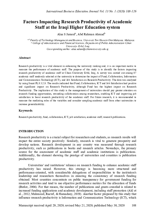 (PDF) Factors Impacting Research Productivity of Academic Staff at the ...