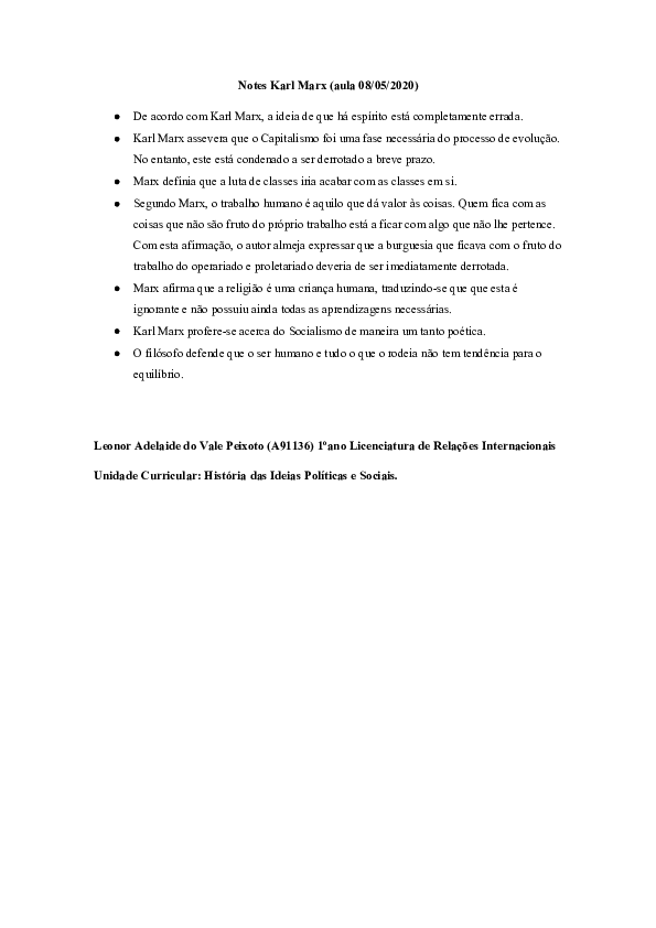 Notes Karl Marx (aula 08/05/2020)