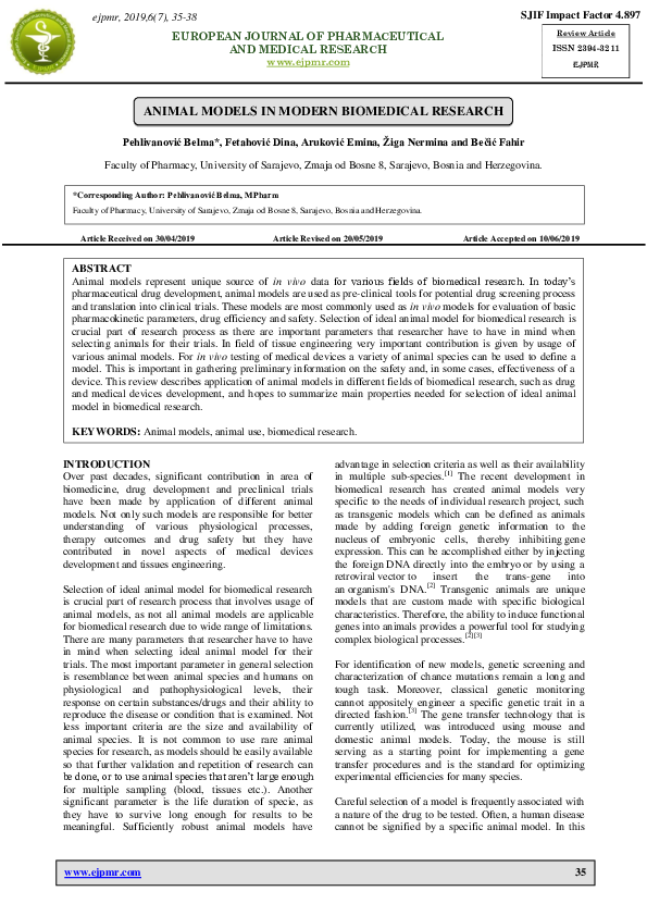(PDF) Animal models in modern biomedical research