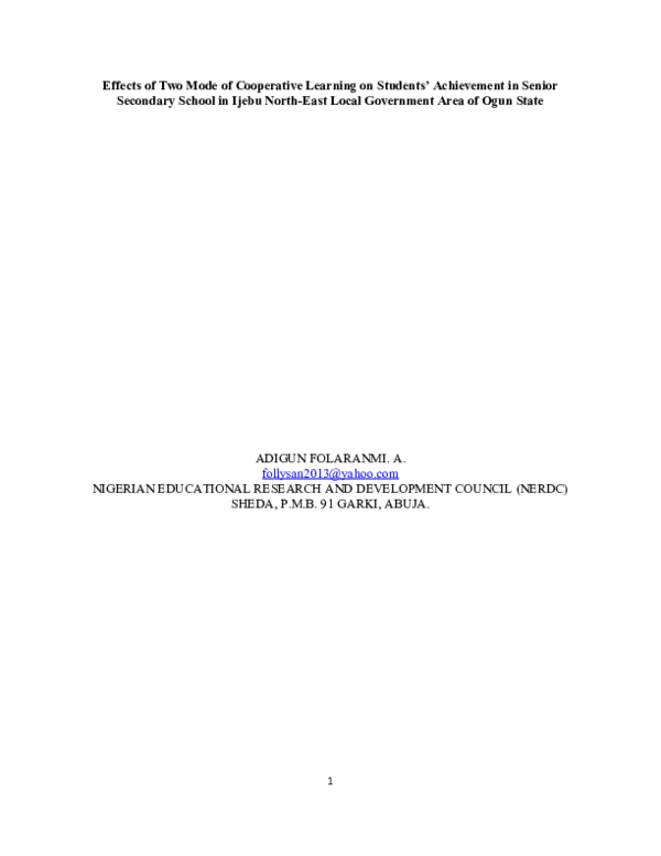 (DOC) EFFECTS OF TWO MODE OF COOPERATIVE LEARNING ON STUDENTS ...