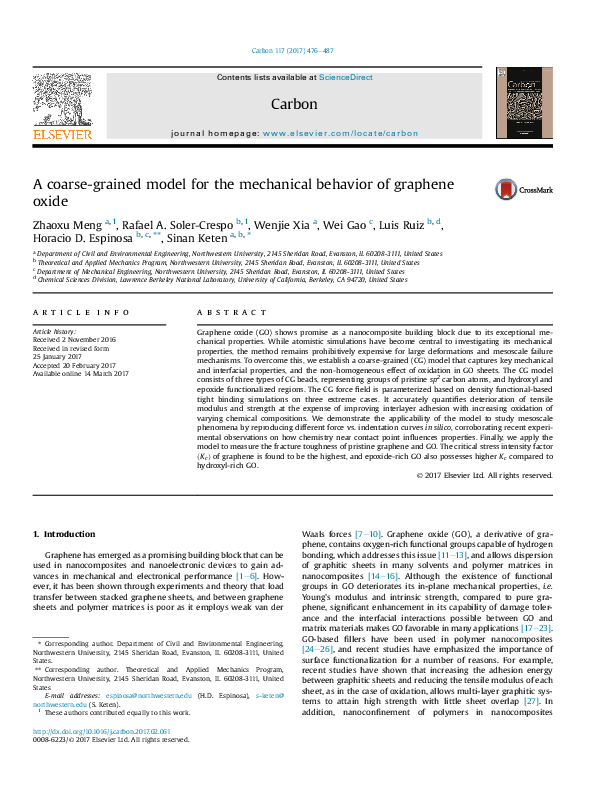 (PDF) A coarse-grained model for the mechanical behavior of graphene oxide