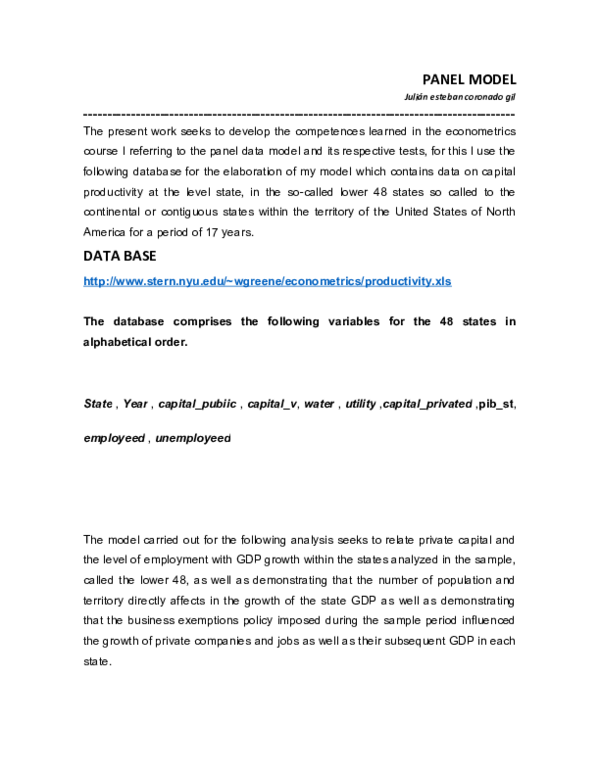 (DOC) Econometrics panel model