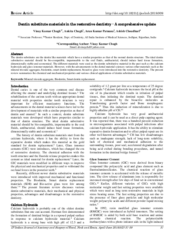 (PDF) Dentin substitute materials in the restorative dentistry - A ...