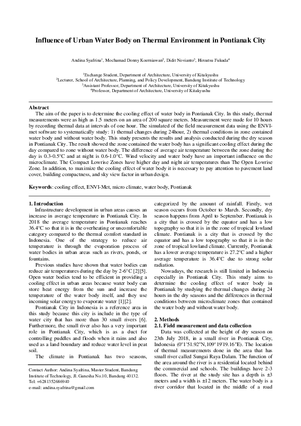 (PDF) Influence of Urban Water Body on Thermal Environment in Pontianak ...