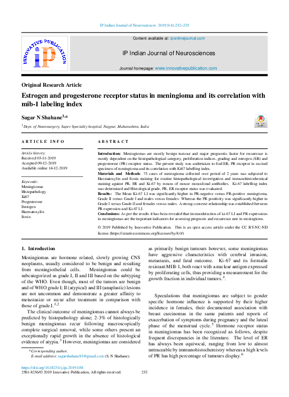(PDF) Estrogen and progesterone receptor status in meningioma and its ...