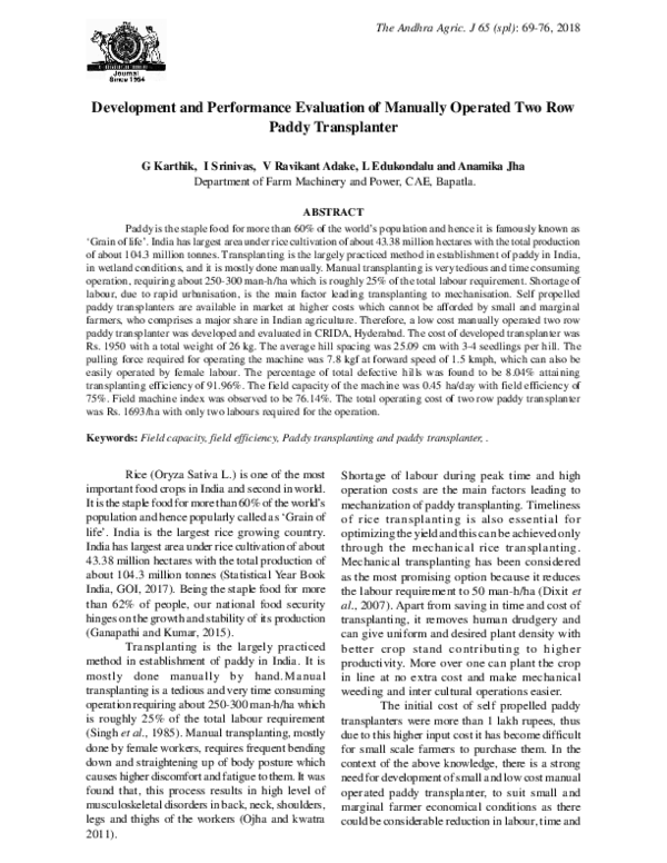 (PDF) Development and Performance Evaluation of Manually Operated Two ...