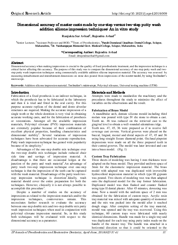 (PDF) Dimensional accuracy of master casts made by onestep versus two