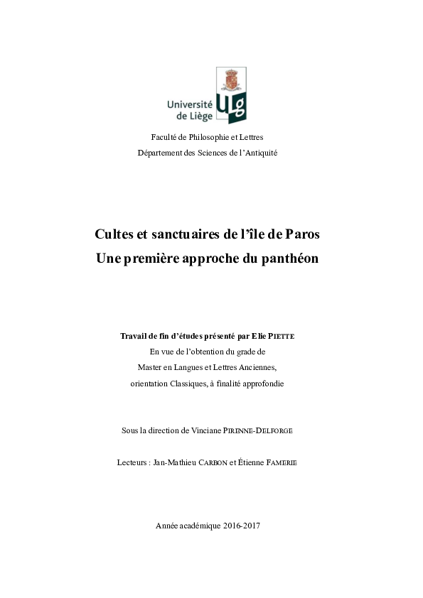 Pdf Cultes Et Sanctuaires De L Ile De Paros Une Premiere Approche Du Pantheon Elie Piette Academia Edu