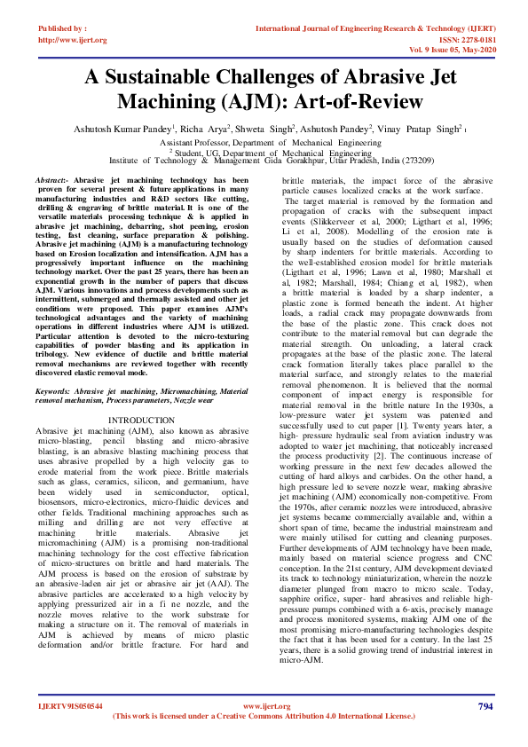 (PDF) IJERTA Sustainable Challenges of Abrasive Jet Machining (AJM) ArtofReview IJERT