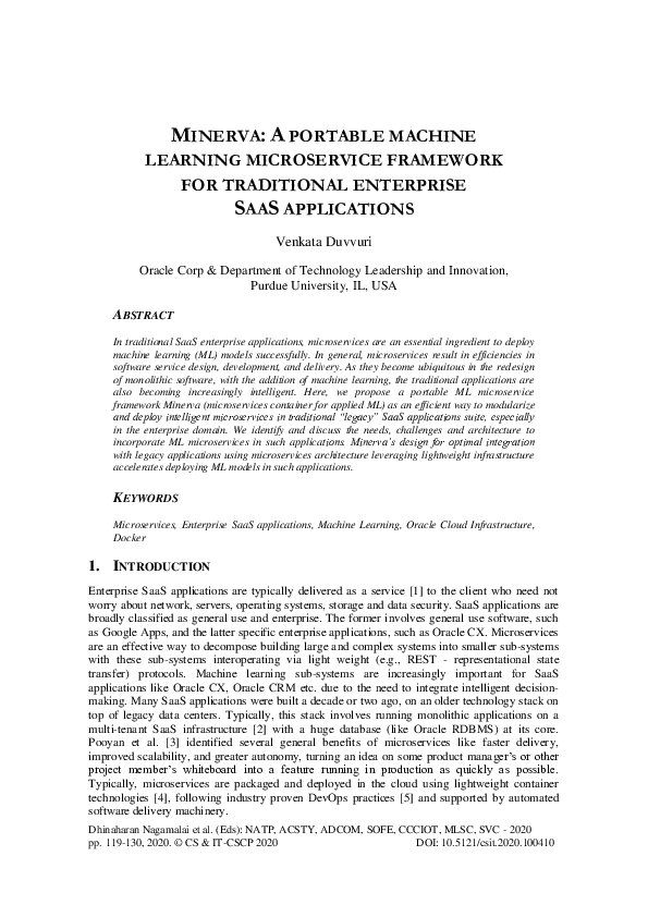 (PDF) MINERVA: A PORTABLE MACHINE LEARNING MICROSERVICE FRAMEWORK FOR ...