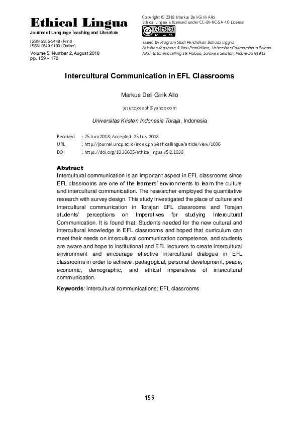 (PDF) Intercultural Communication in EFL Classrooms