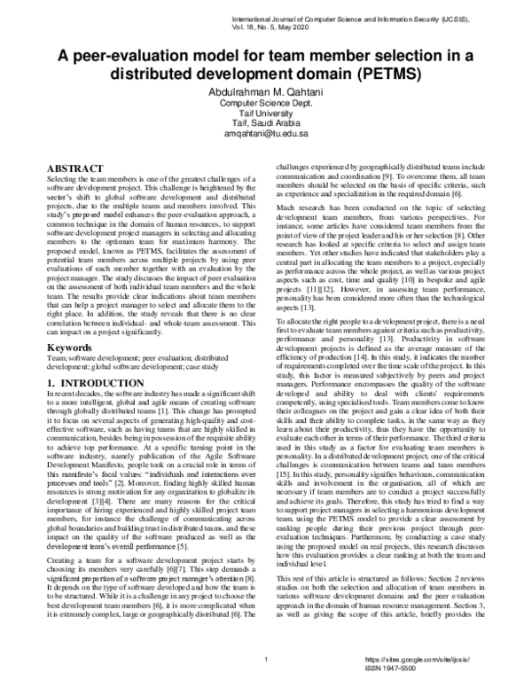 (PDF) A peer-evaluation model for team member selection in a ...