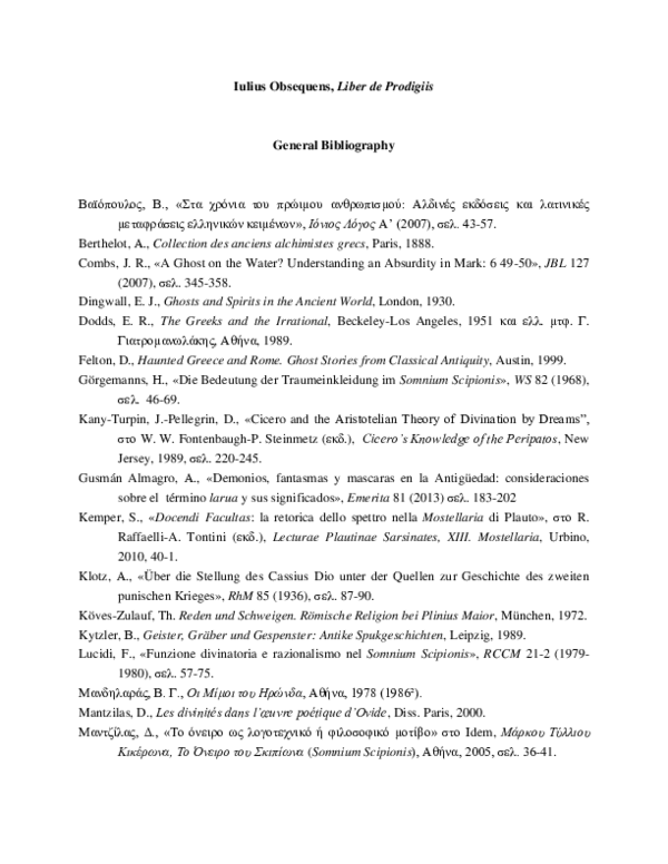 (PDF) Iulius Obsequens Bibliography