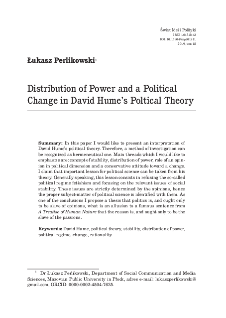 (PDF) Distribution of Power and a Political Change in David Hume’s ...