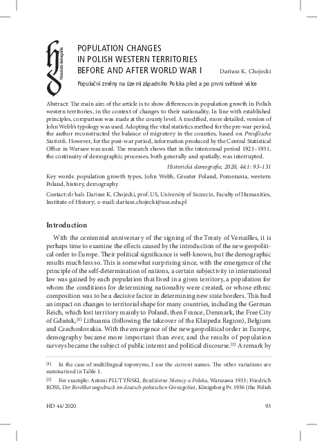 (PDF) POPULATION CHANGES IN POLISH WESTERN TERRITORIES BEFORE AND AFTER ...