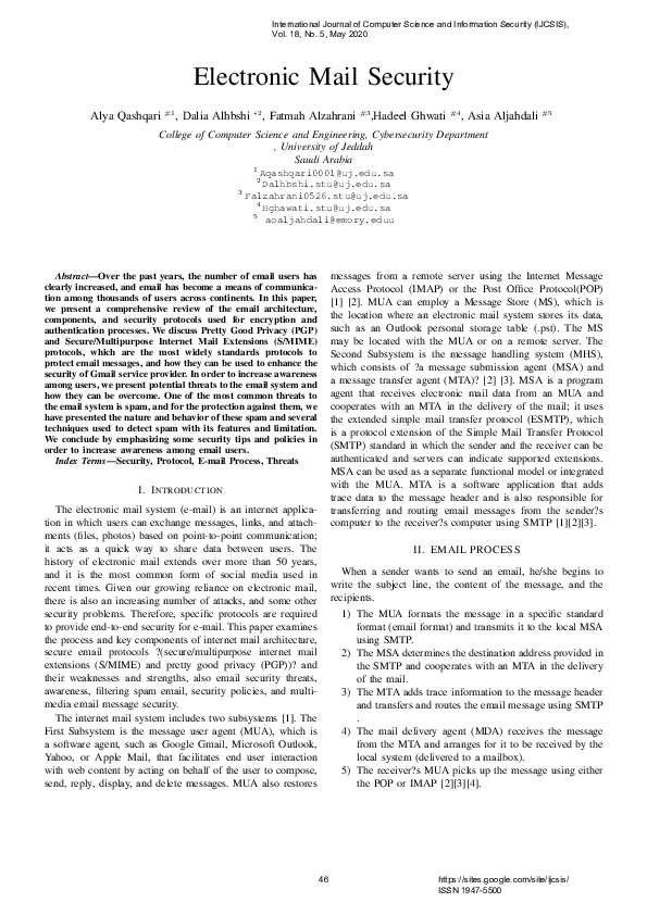 (PDF) Electronic Mail Security Journal of Computer Science IJCSIS