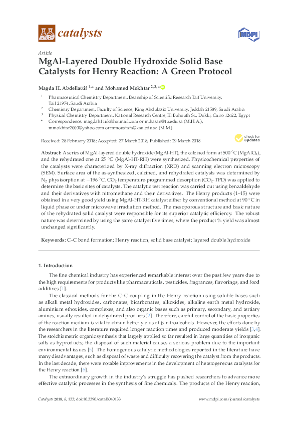 (PDF) MgAl-Layered Double Hydroxide Solid Base Catalysts for Henry ...