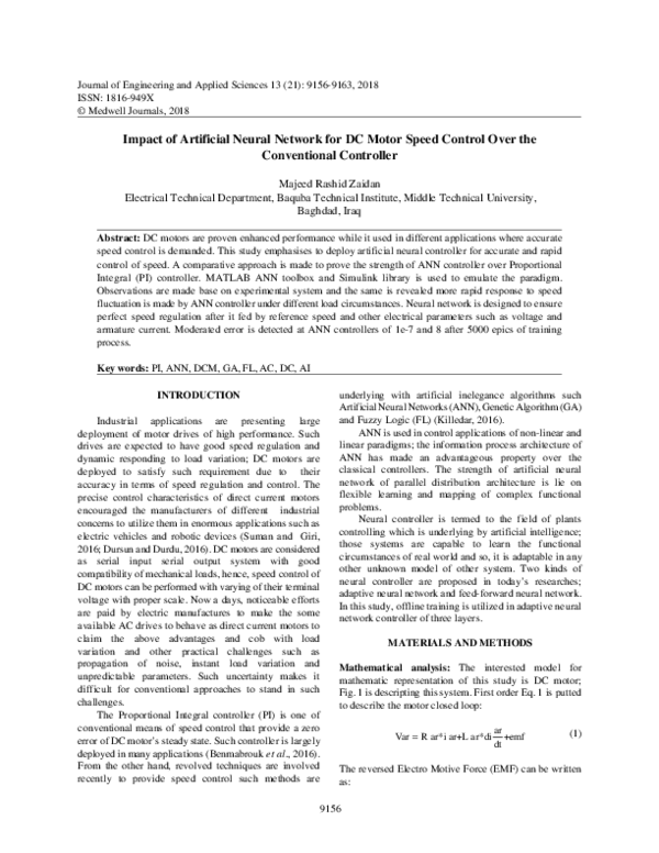 (PDF) Impact of Artificial Neural Network for DC Motor Speed Control ...
