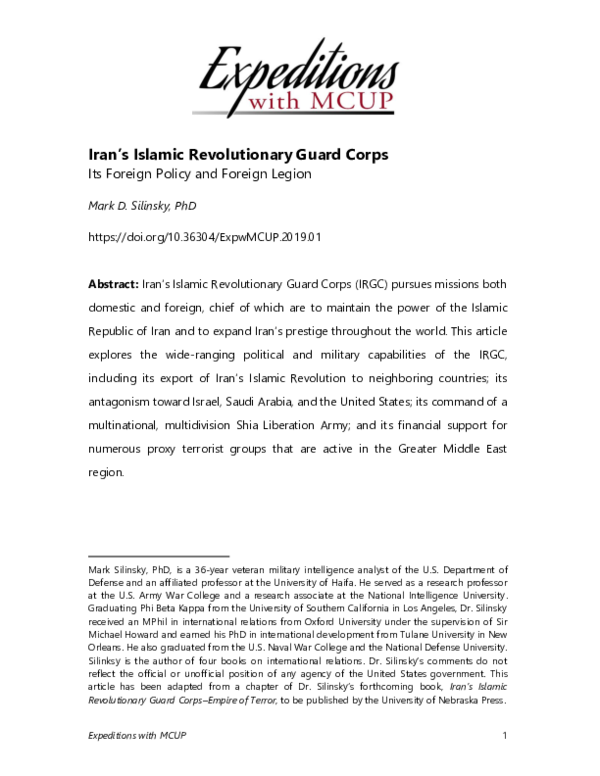 (PDF) Iran's Islamic Revolutionary Guard Corps Its Foreign Policy and ...