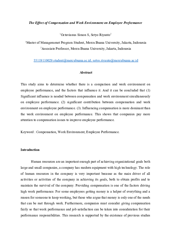Doc The Effect Of Compensation And Work Environment On Employee Doc The Effect Of Compensation And Work Environment On Employee
