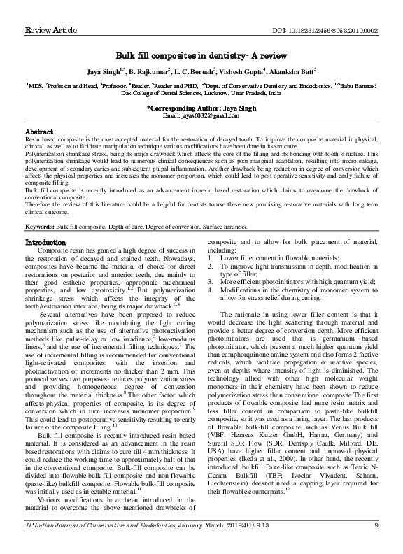 (PDF) Bulk fill composites in dentistry- A review