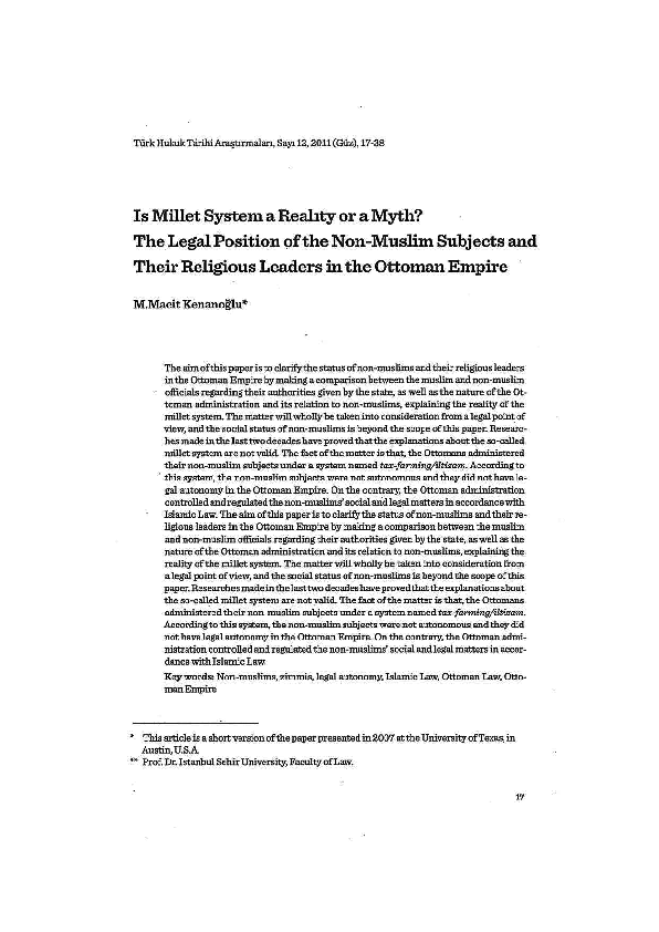 (PDF) Is Millet System a Reality or a Myth? The Legal Position of the