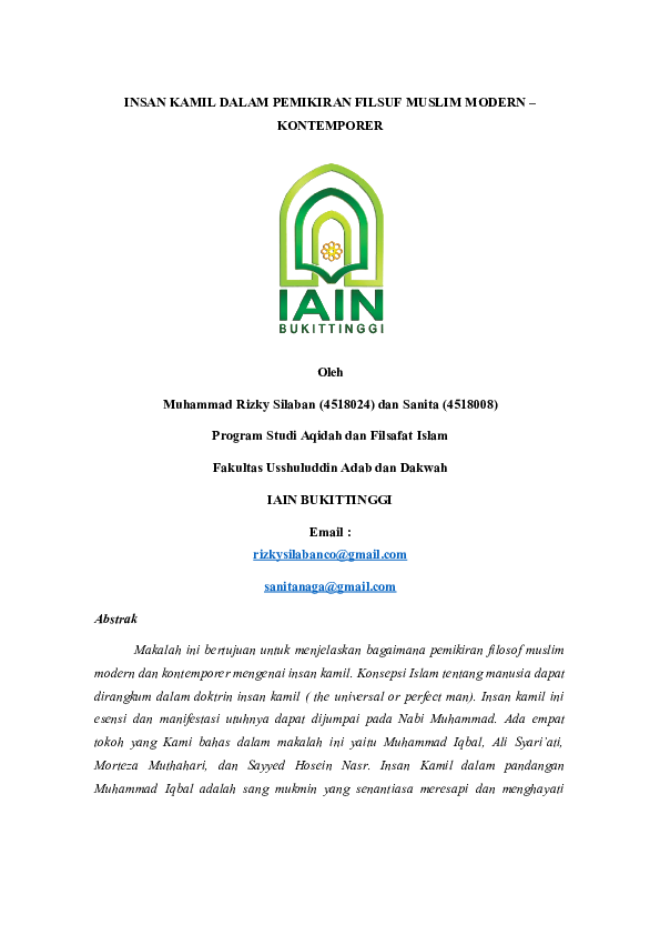 (DOC) INSAN KAMIL DALAM PEMIKIRAN FILSUF MODERN