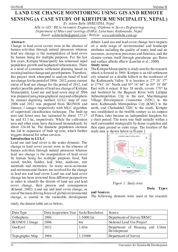 (PDF) Land Use Change Monitoring Using GIS and Remote Sensing (A Case ...