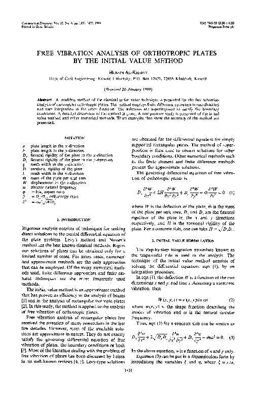 (PDF) FREE VIBRATION ANALYSIS OF ORTHOTROPIC PLATES BY THE INITIAL ...