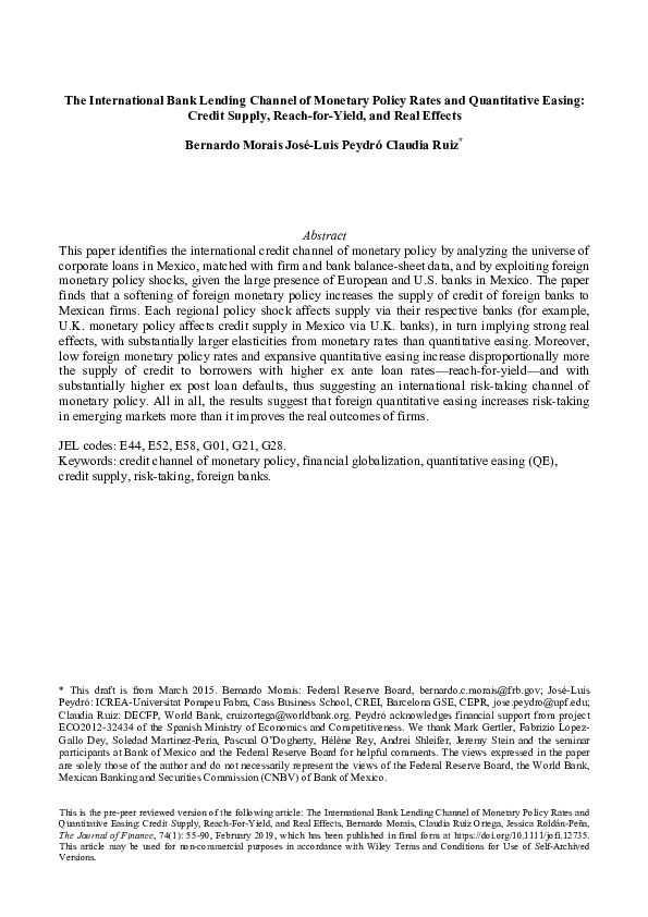 (PDF) The International Bank Lending Channel of Monetary Policy Rates ...