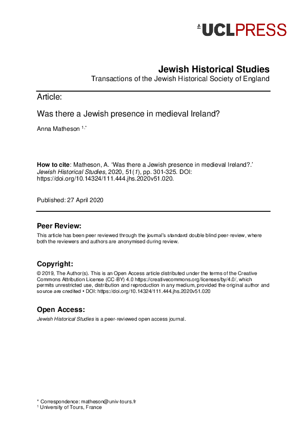 Was there a Jewish presence in medieval Ireland?