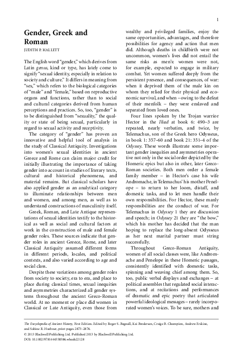 (PDF) Gender, Greek and Roman | Judith P. Hallett - Academia.edu