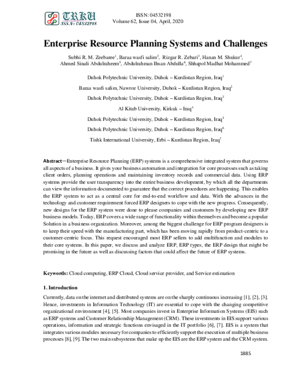 (PDF) Enterprise Resource Planning Systems and Challenges