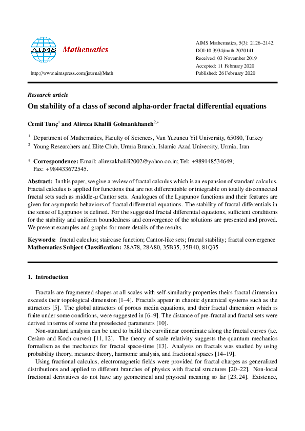 (PDF) On stability of a class of second alpha-order fractal ...