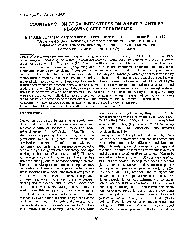 (PDF) Counteraction of salinity stress on wheat plants by pre-sowing ...