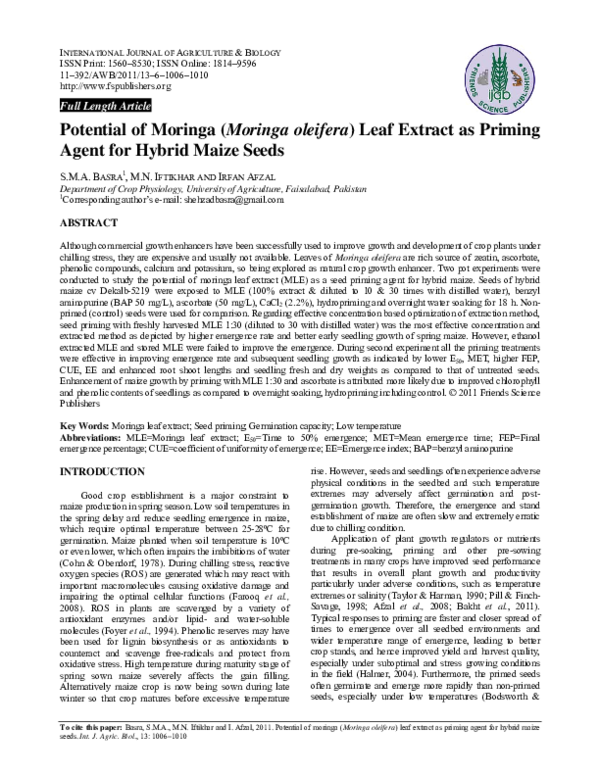 (PDF) Potential of moringa (Moringa oleifera) leaf extract as priming ...