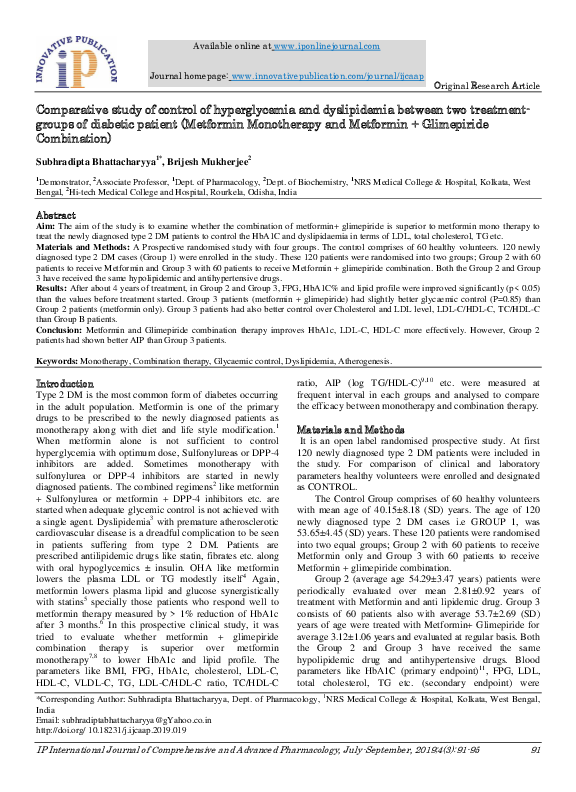(PDF) Comparative study of control of hyperglycemia and dyslipidemia ...