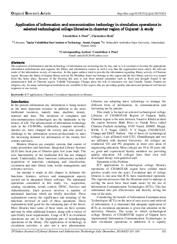 (PDF) Application of information and communication technology in ...