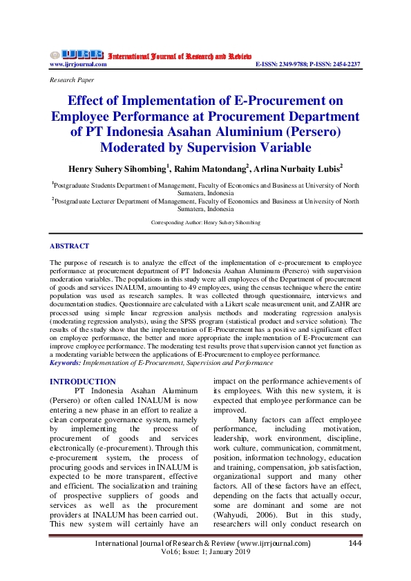 (PDF) Effect of Implementation of E-Procurement on Employee Performance ...